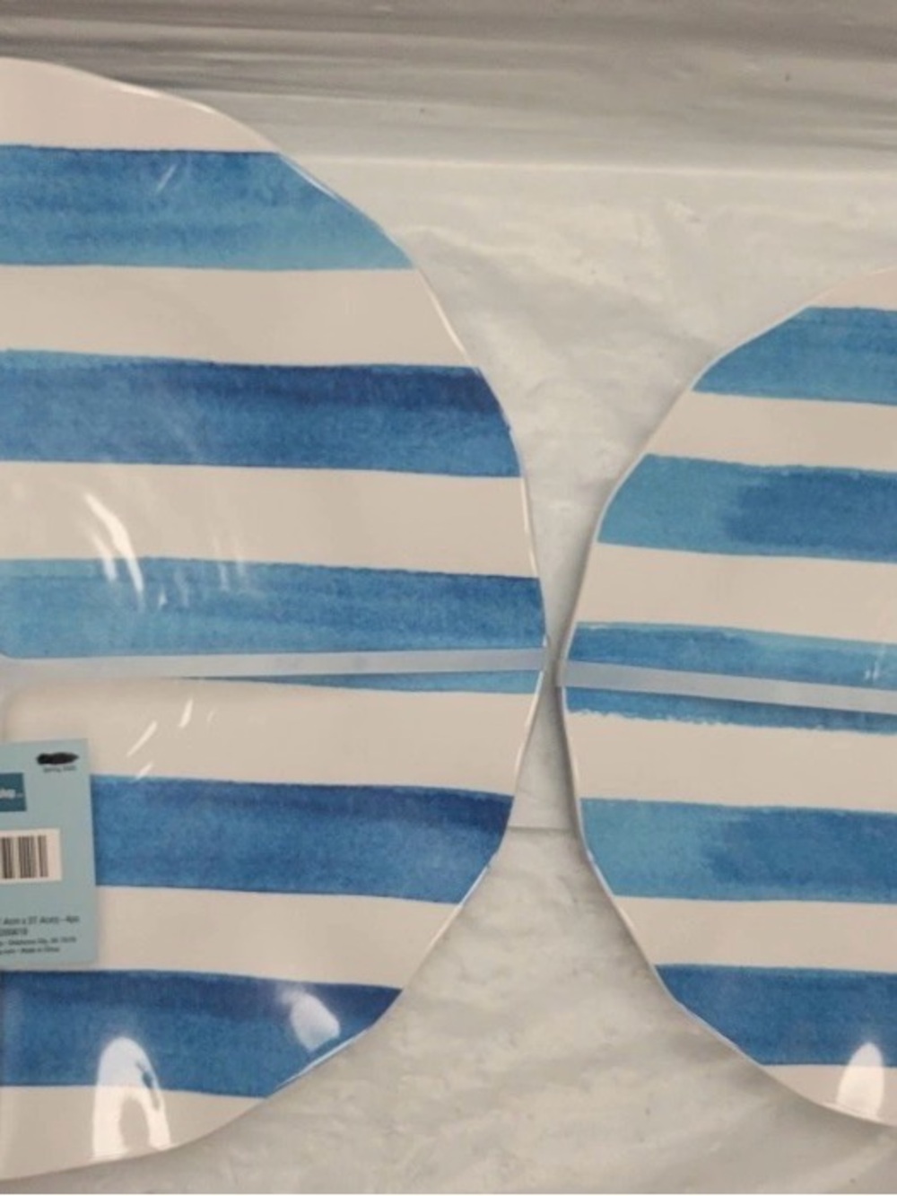 Hobby Lobby Blue Stripes Melamine Salad & Dinner Plates 4 Each Summer Watercolor